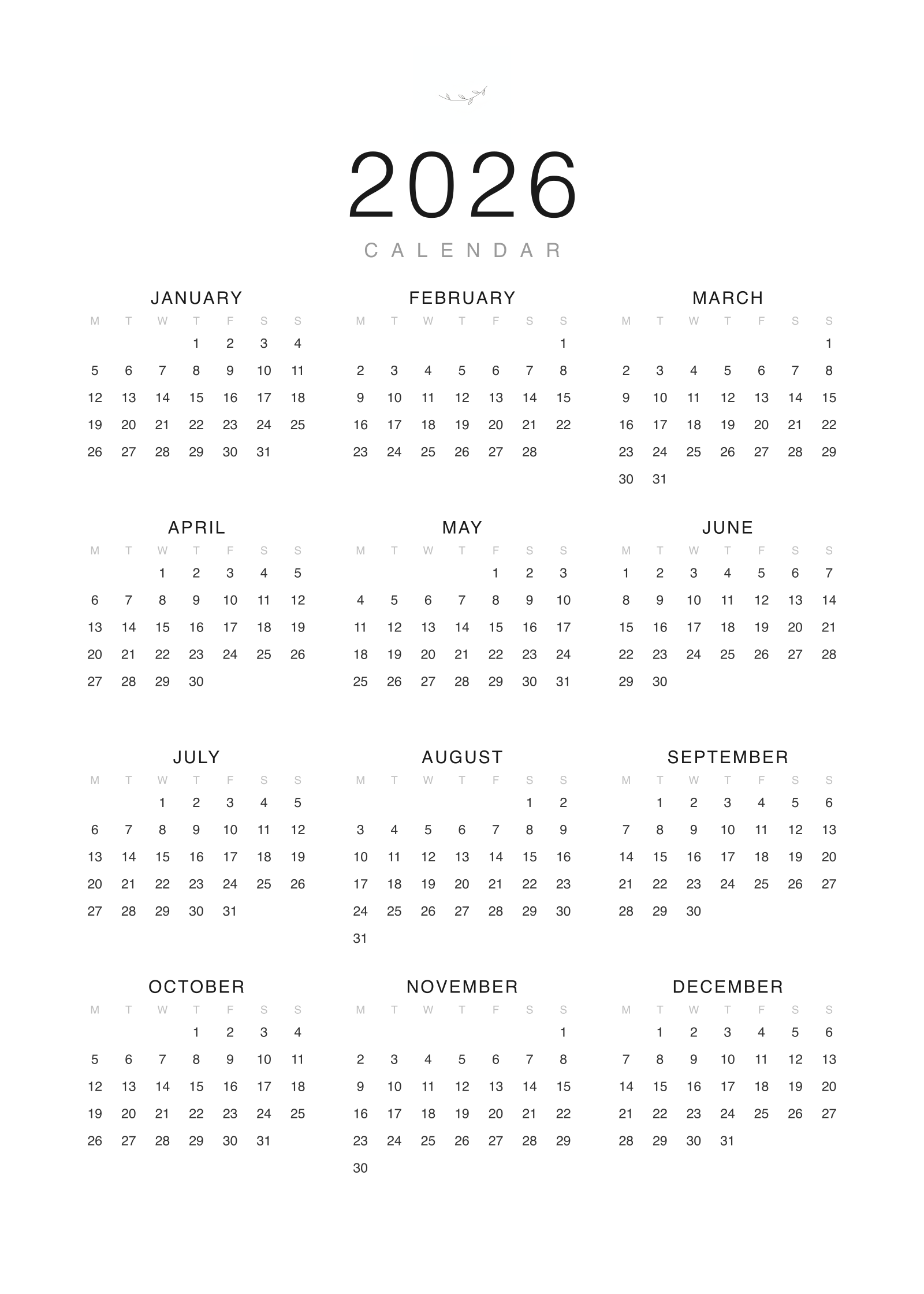2026 Botanical Year Calendar