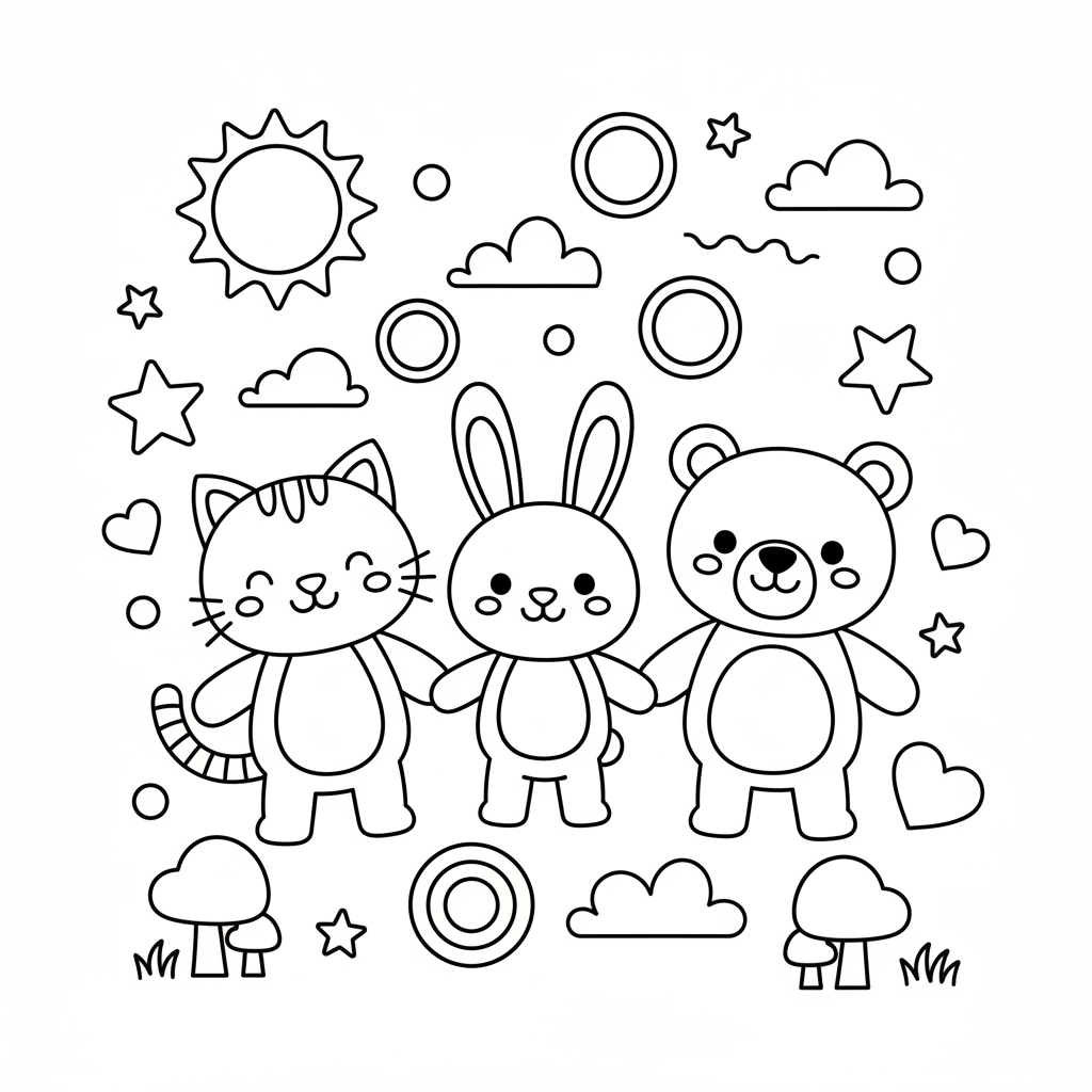 Cute Animals Kids Coloring Page